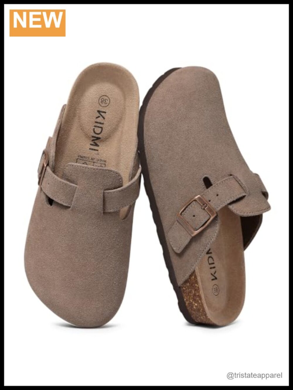 Genuine Suede Clogs Cork Footbed Mules Arch Support Slip Resistant Buckle